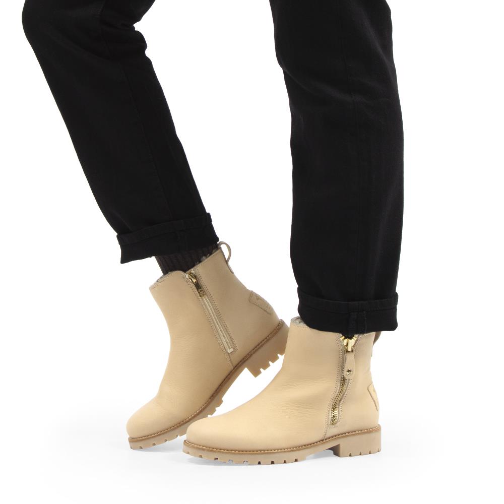 Botines de mujer en piel con forro de pelo sintético - Panama Jack - Crema Crema-2