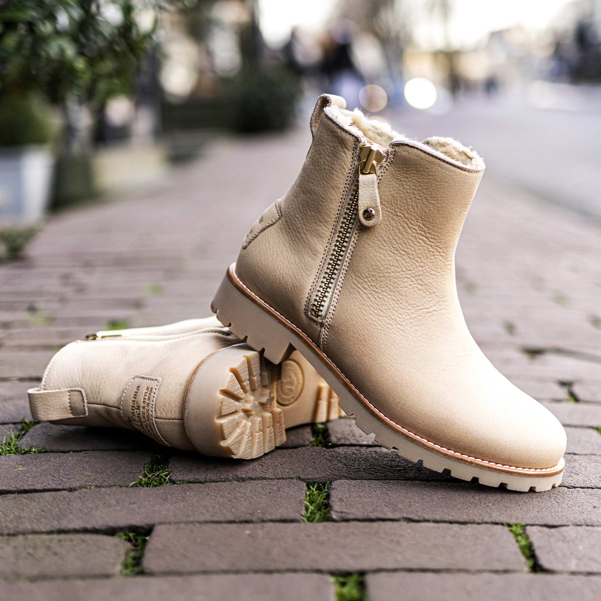Botines de mujer en piel con forro de pelo sintético - Panama Jack - Crema Crema-7