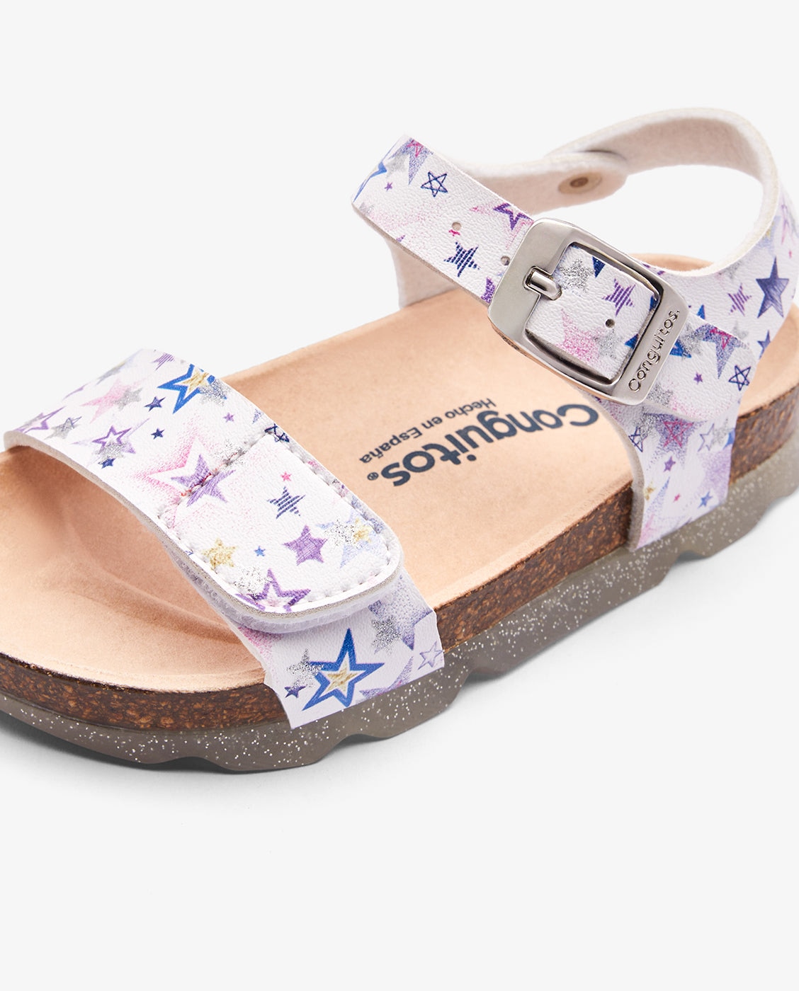 Conguitos - Sandalias abiertas de niña acabado iridiscente.