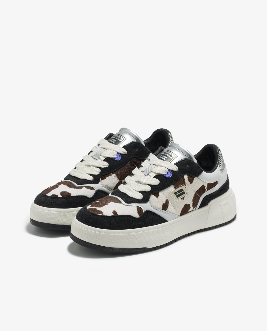 Zapatillas deportivas de mujer de piel con estampado animal print - D.Franklin - Blanco / Negro Blanco / Negro-4