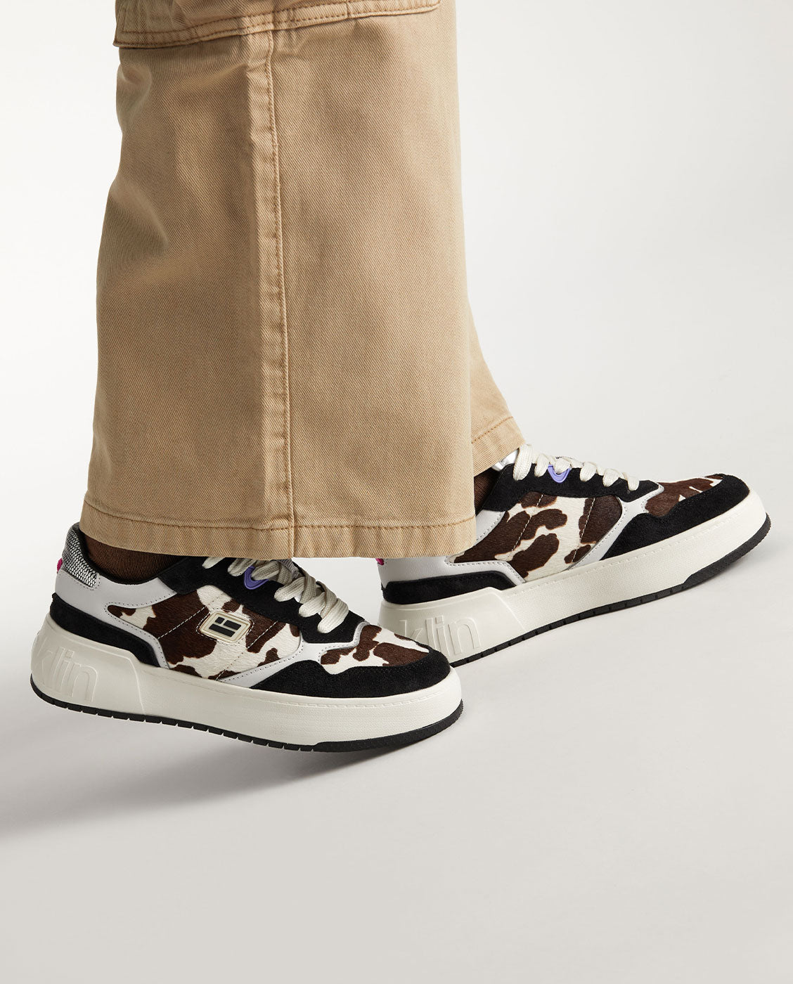 Zapatillas deportivas de mujer de piel con estampado animal print - D.Franklin - Blanco / Negro Blanco / Negro-2