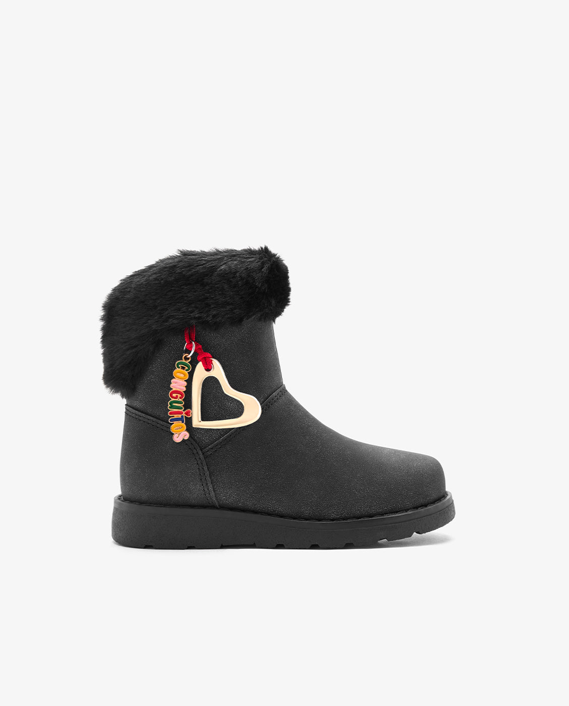 Botas de niña con forro interior detalle charm corazón - Conguitos - Negro Negro-1