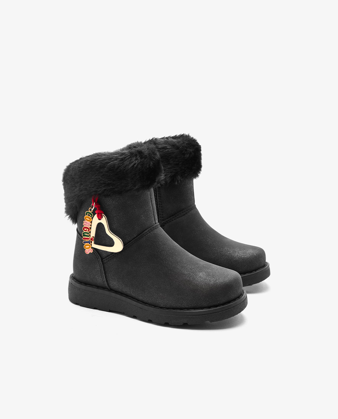 Botas de niña con forro interior detalle charm corazón - Conguitos - Negro Negro-2