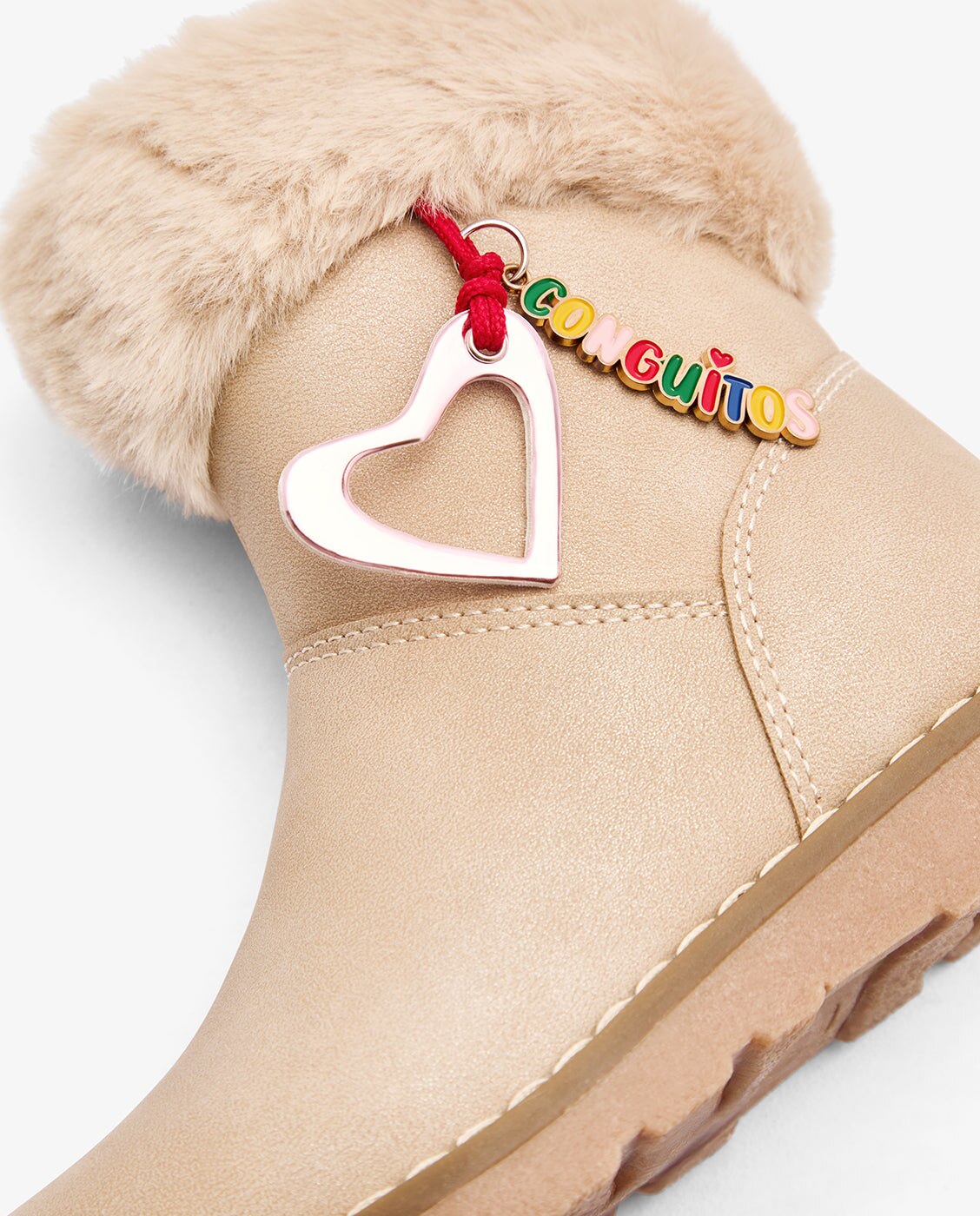 Botas de niña con forro interior detalle charm corazón - Conguitos - Beige Beige-3