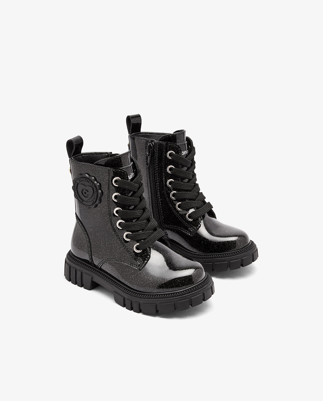 Botas de niña de charol estilo militar con cremallera interior - Conguitos - Negro Negro-2