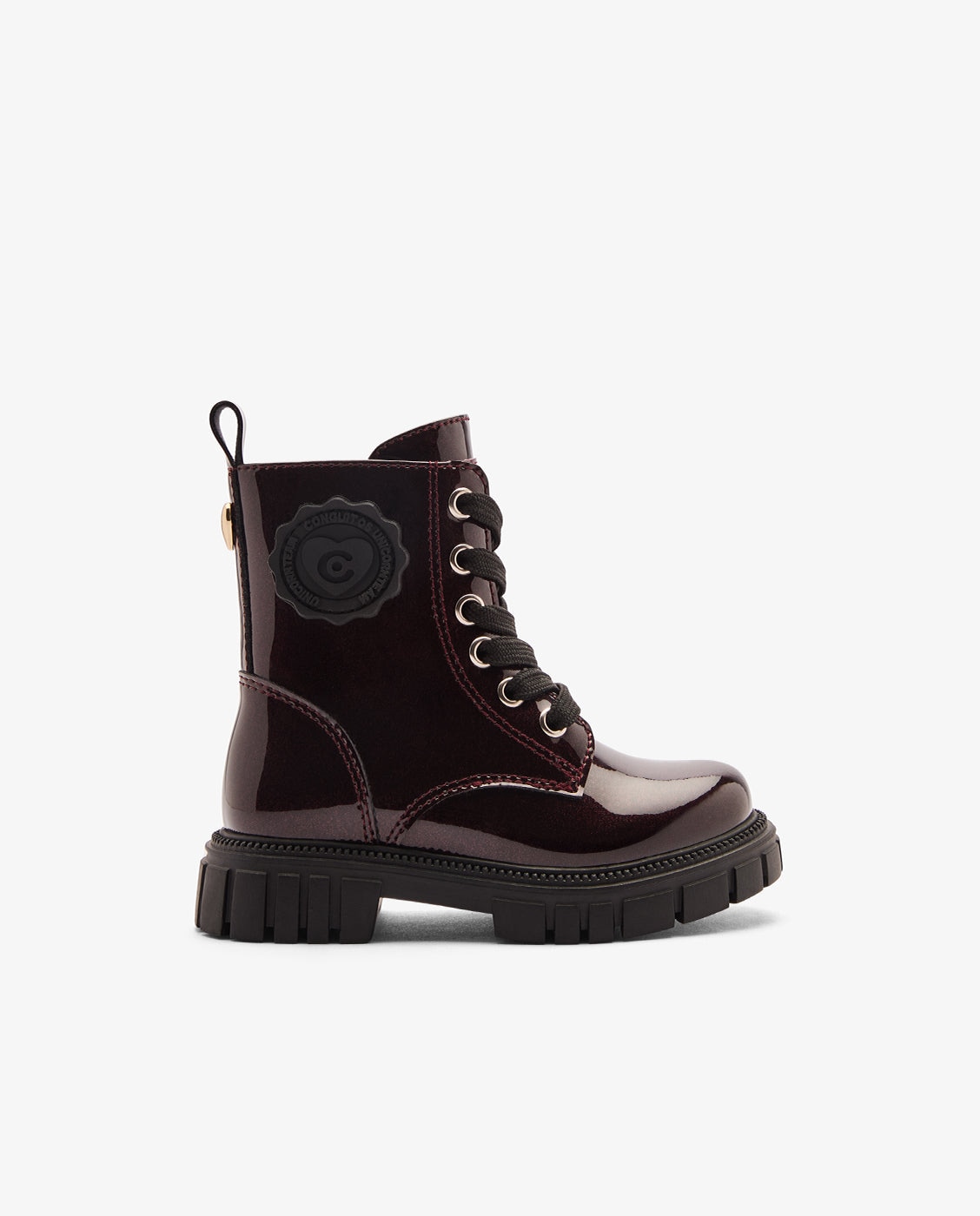 Botas de niña de charol estilo militar con cremallera interior - Conguitos - Burdeos Burdeos-1