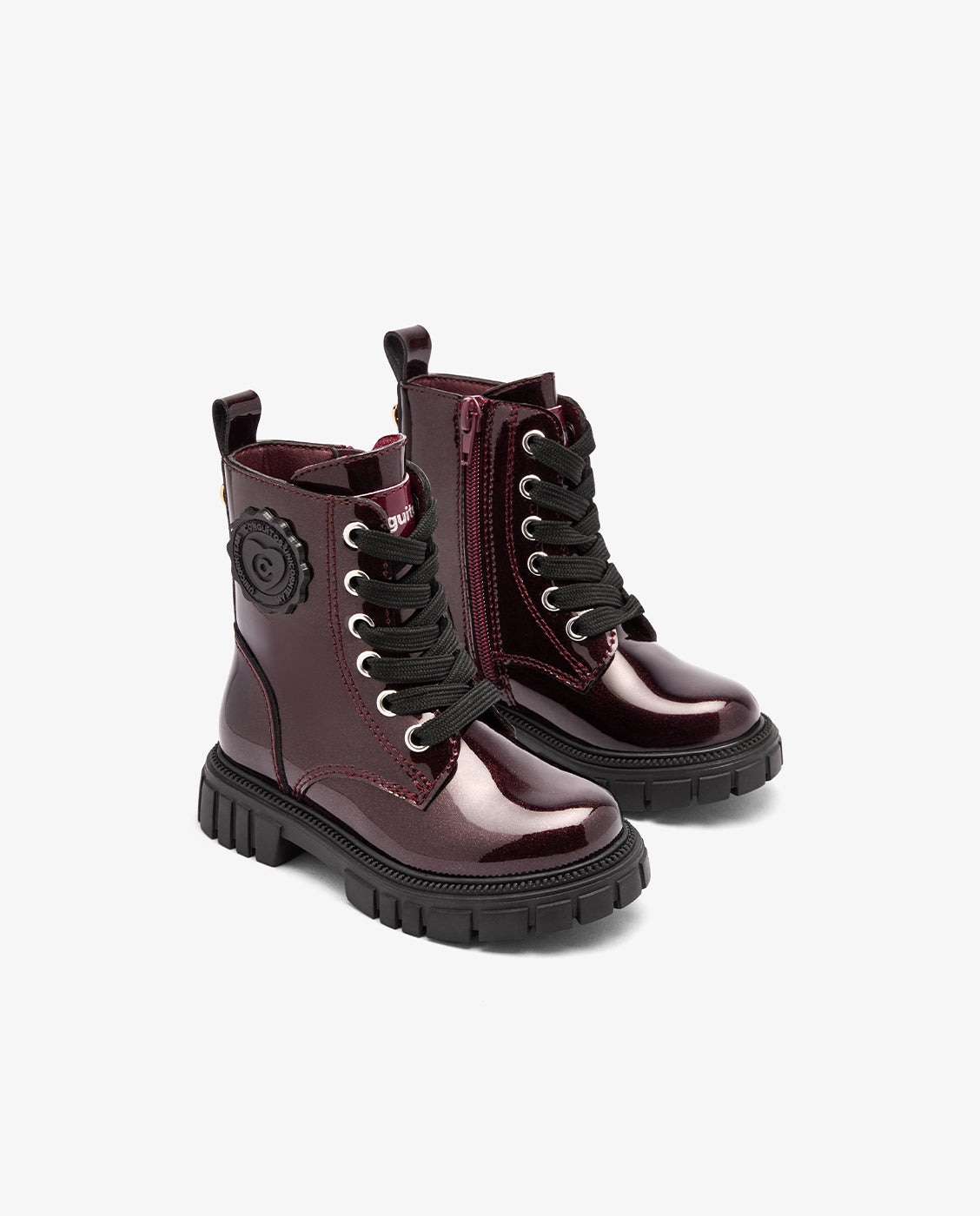Botas de niña de charol estilo militar con cremallera interior - Conguitos - Burdeos Burdeos-2