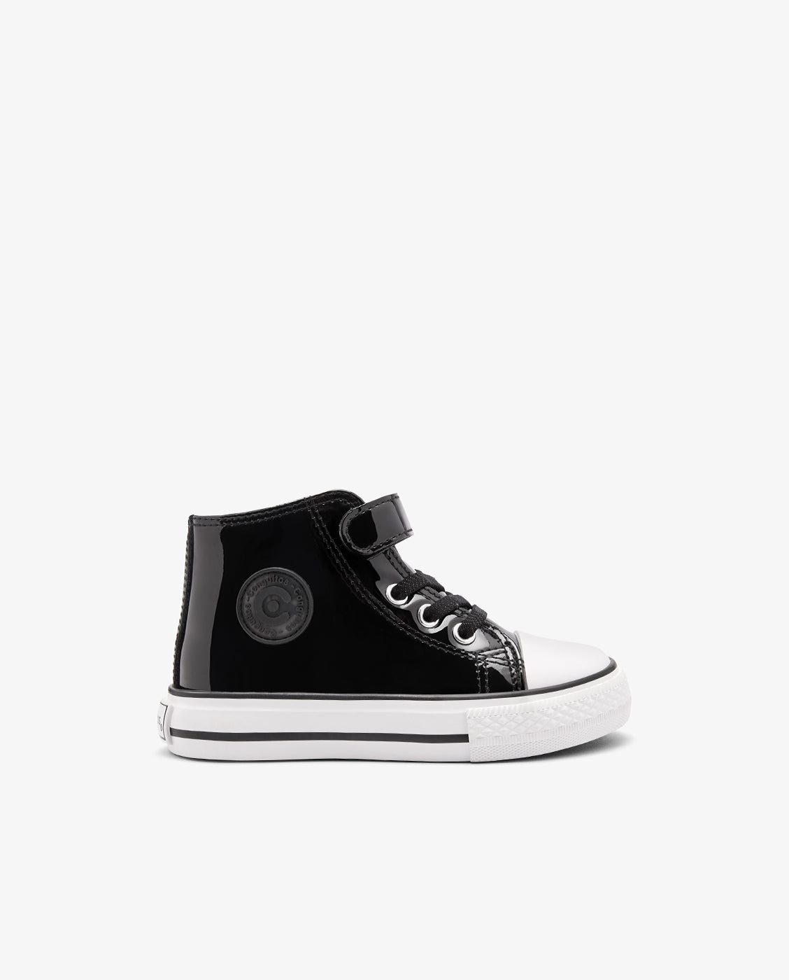 Imagen 0 de Zapatillas altas de niña de charol con cremallera interior Negro / Blanco