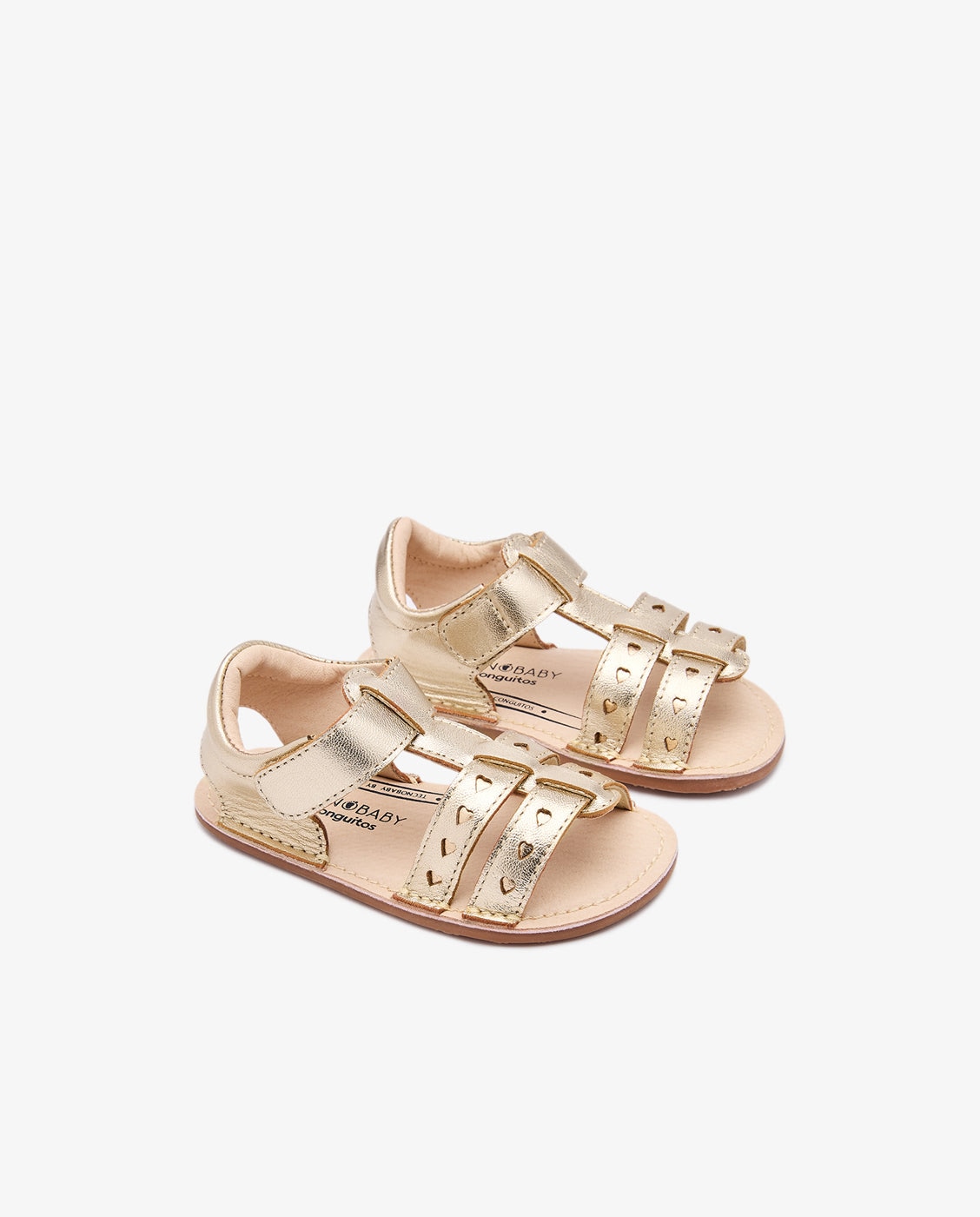 Sandalias de bebé niña respetuosas con detalles de corazones - Conguitos - Oro Oro-2