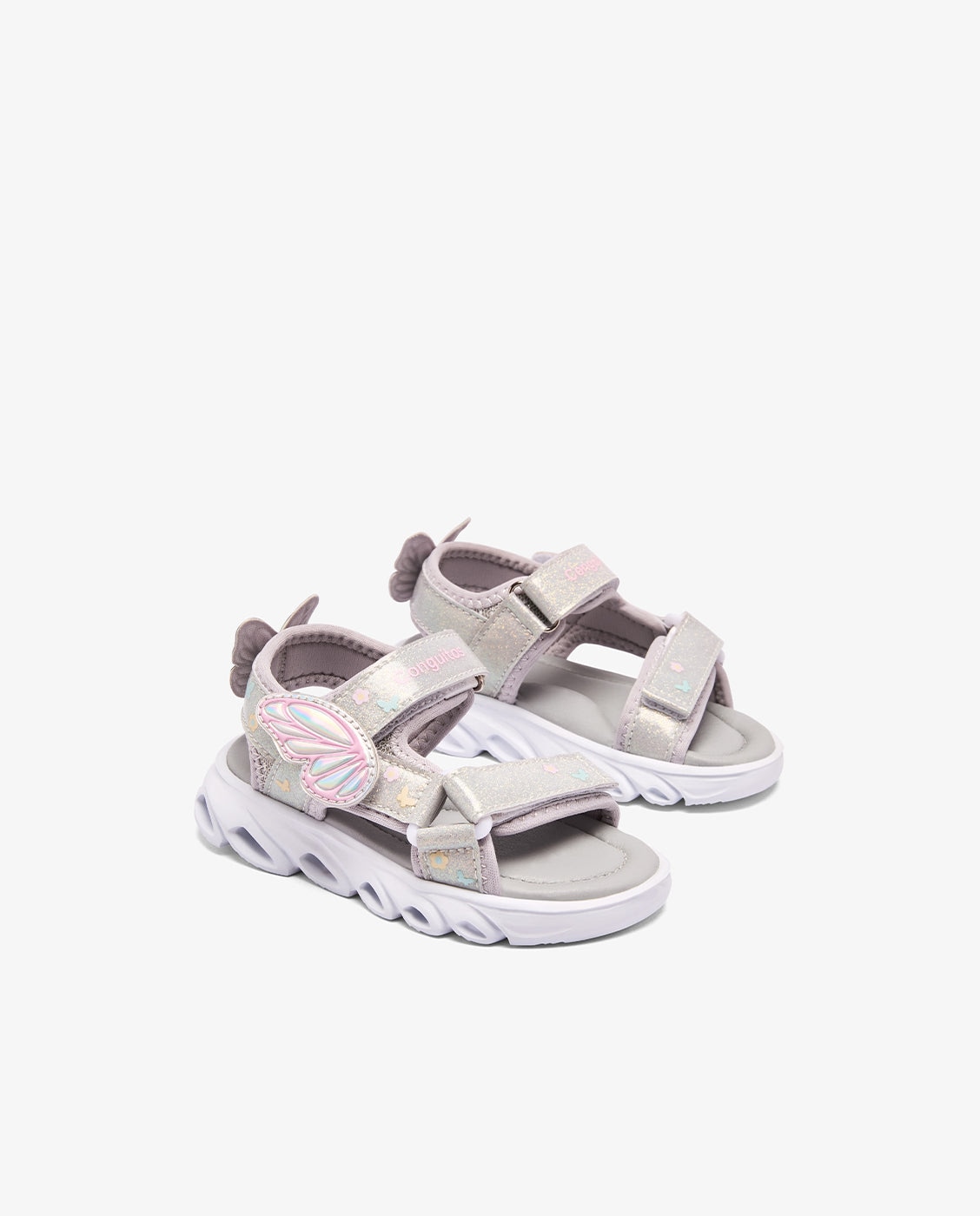 Sandalias de luces de niña con detalles de mariposa - Conguitos - Plata Plata-3