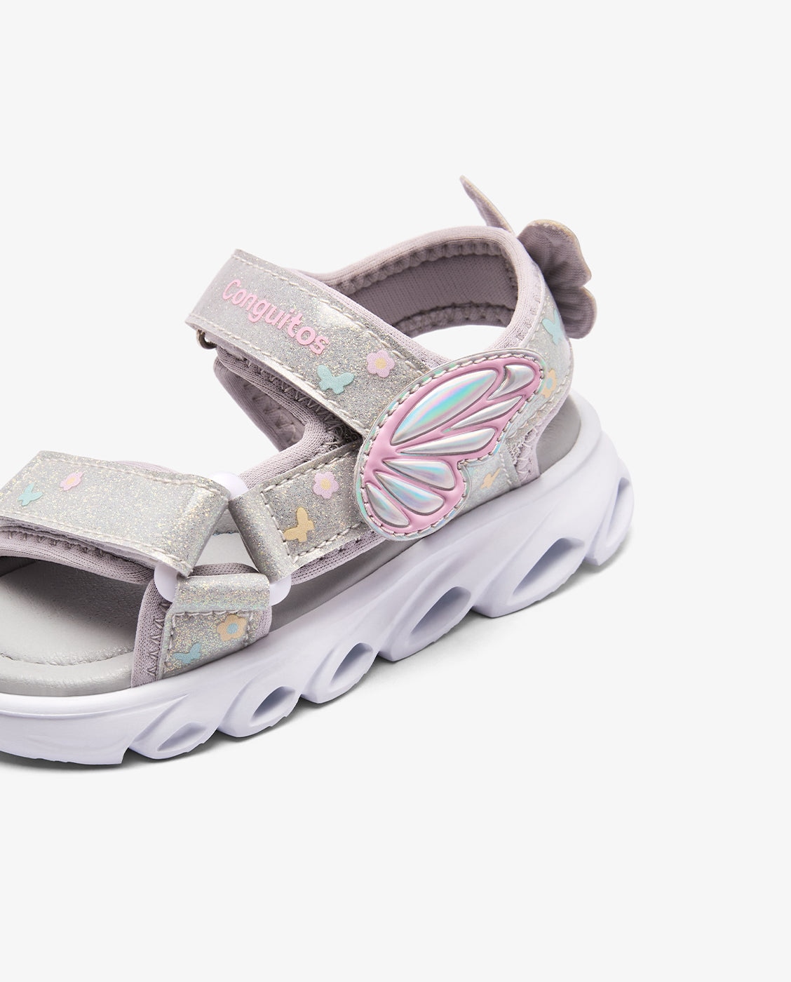 Sandalias de luces de niña con detalles de mariposa - Conguitos - Plata Plata-5