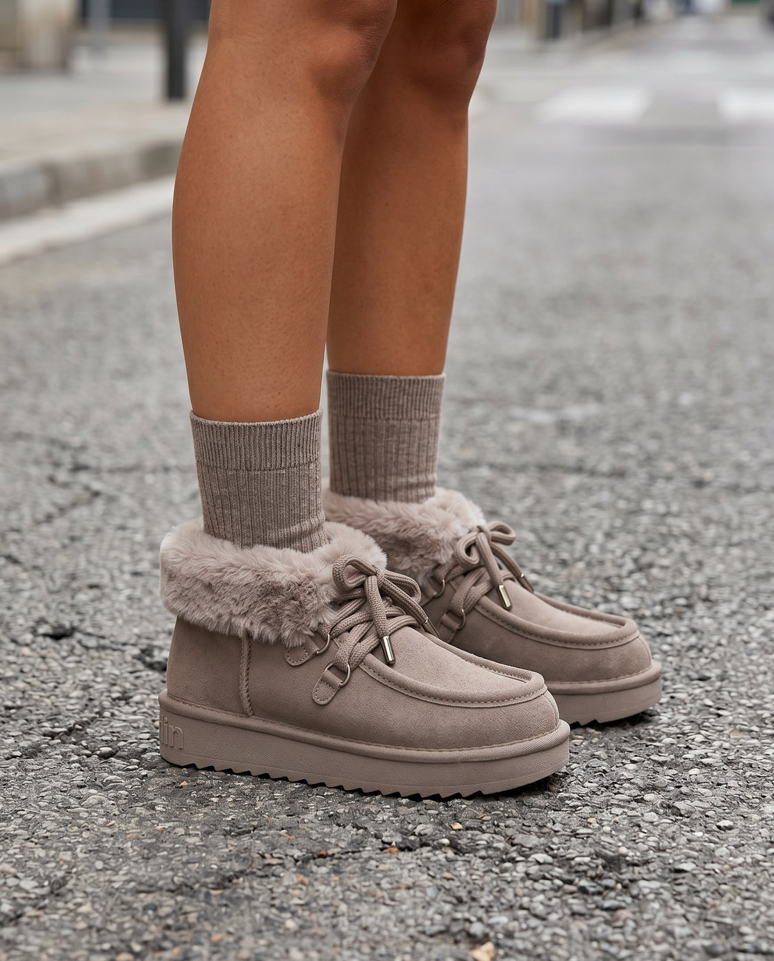 Botas de pelo de mujer estilo australianas de piel nordic mid pelo - D.Franklin - Gris Gris-2