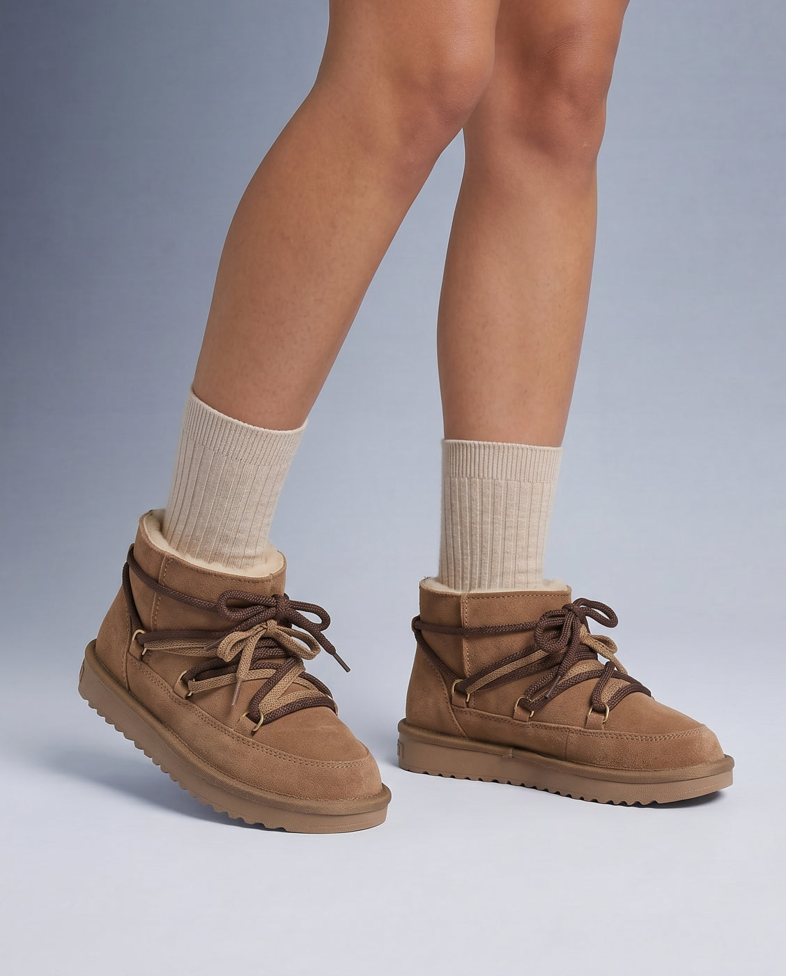 Botas de pelo de mujer estilo australianas en piel con doble cordonera nordic lite gno - D.Franklin - Camel Camel-2
