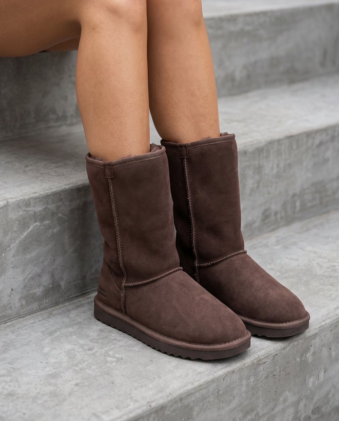 Botas de pelo de mujer estilo australianas de microfibra nordic lite high - D.Franklin - Marrón chocolate Marrón chocolate-2