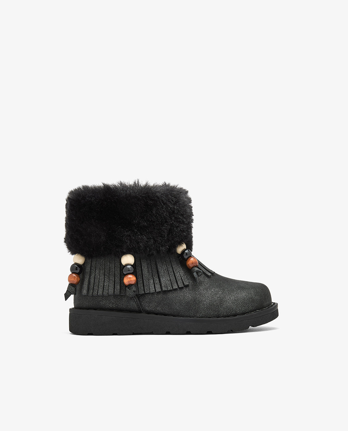 Botas de niña con pelo y flecos con adornos marrón - Conguitos - Negro Negro-1