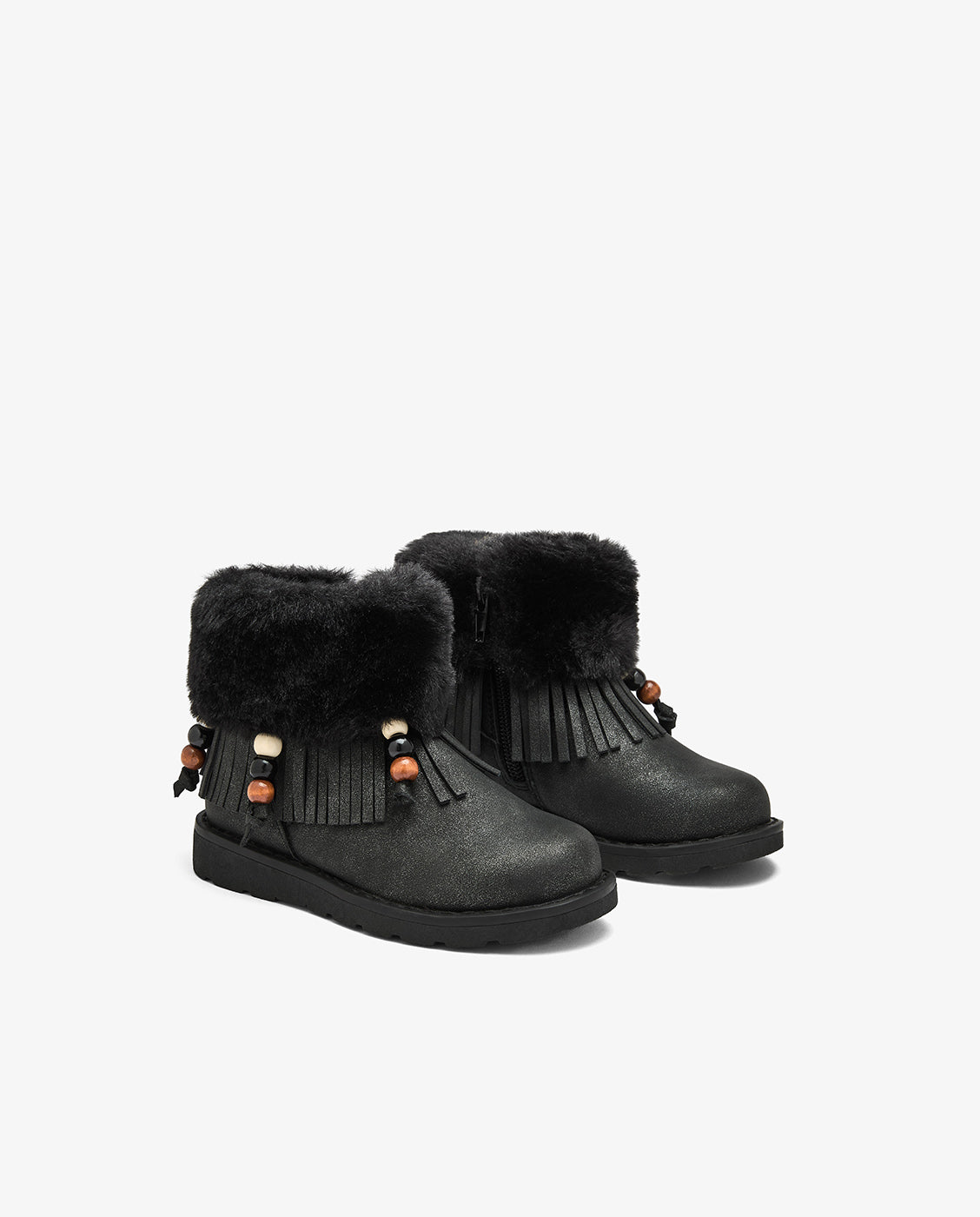 Botas de niña con pelo y flecos con adornos marrón - Conguitos - Negro Negro-2