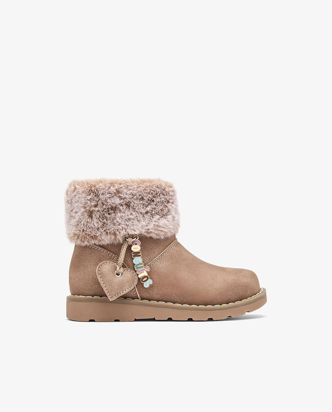 Botas de niña con pelo y adorno corazón colgante beige - Conguitos - Marrón Marrón-1