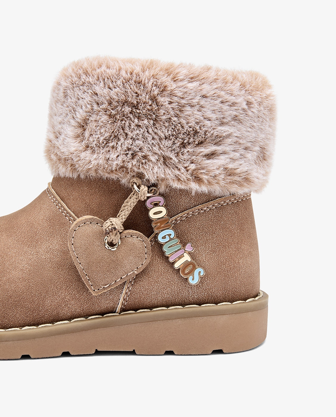 Botas de niña con pelo y adorno corazón colgante beige - Conguitos - Marrón Marrón-4