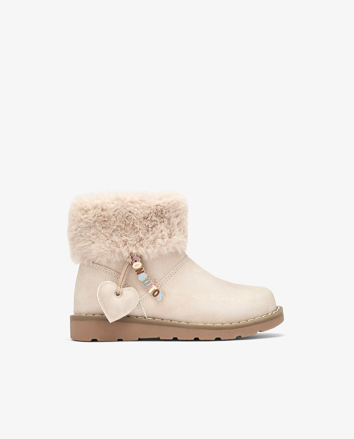 Botas de niña con pelo y adorno corazón colgante - Conguitos - Beige Beige-1
