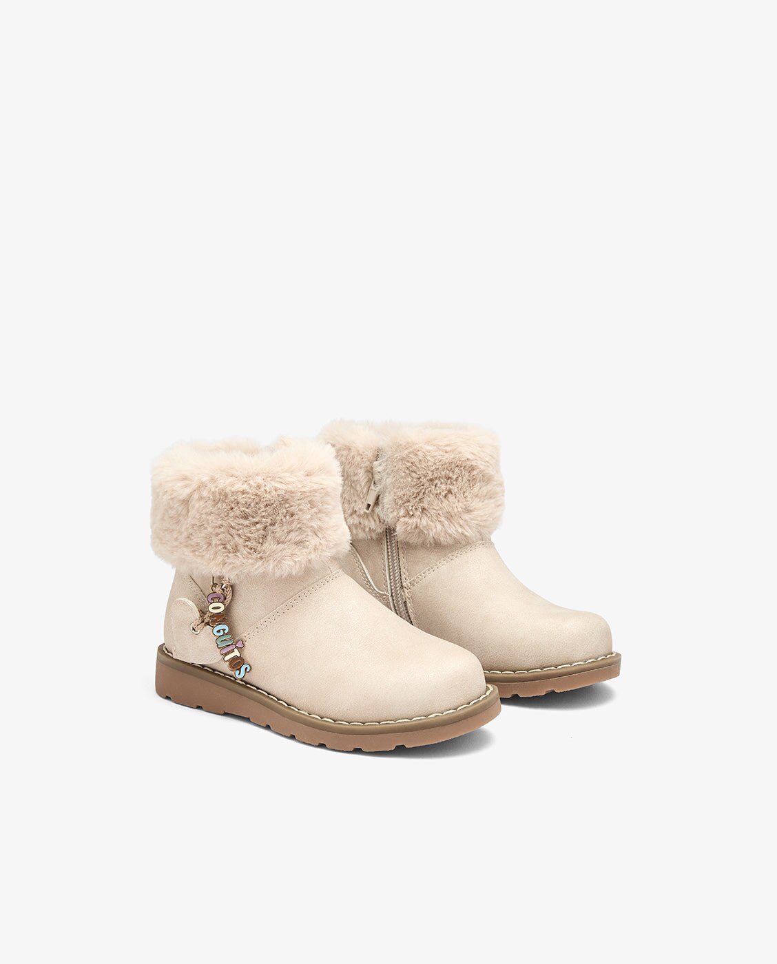 Botas de niña con pelo y adorno corazón colgante - Conguitos - Beige Beige-2