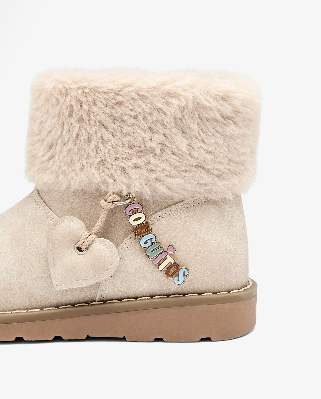 Botas de niña con pelo y adorno corazón colgante - Conguitos - Beige Beige-4