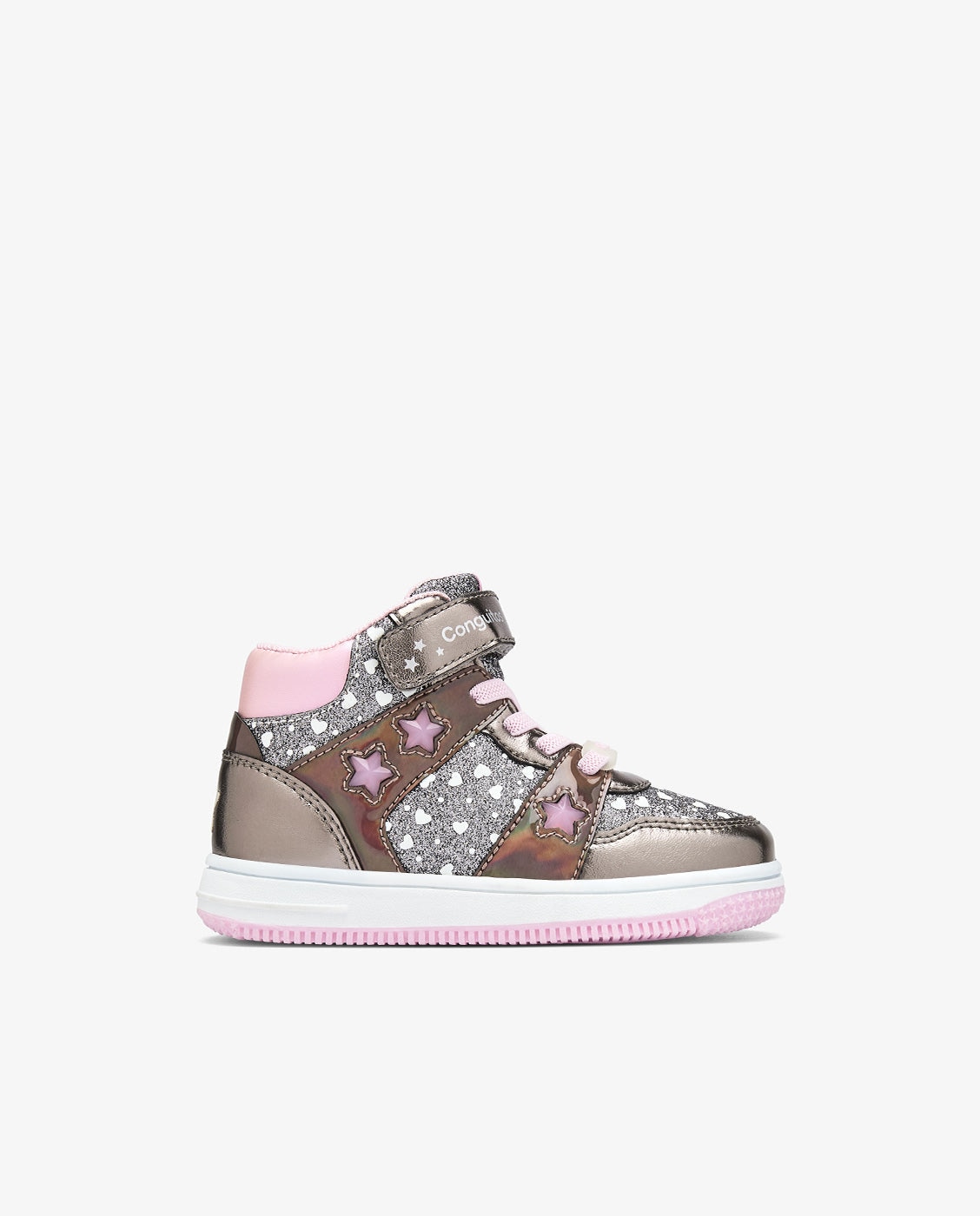 Zapatillas altas de niña brilla en la oscuridad y luz metalizado plomo - Conguitos - Gris Gris-1