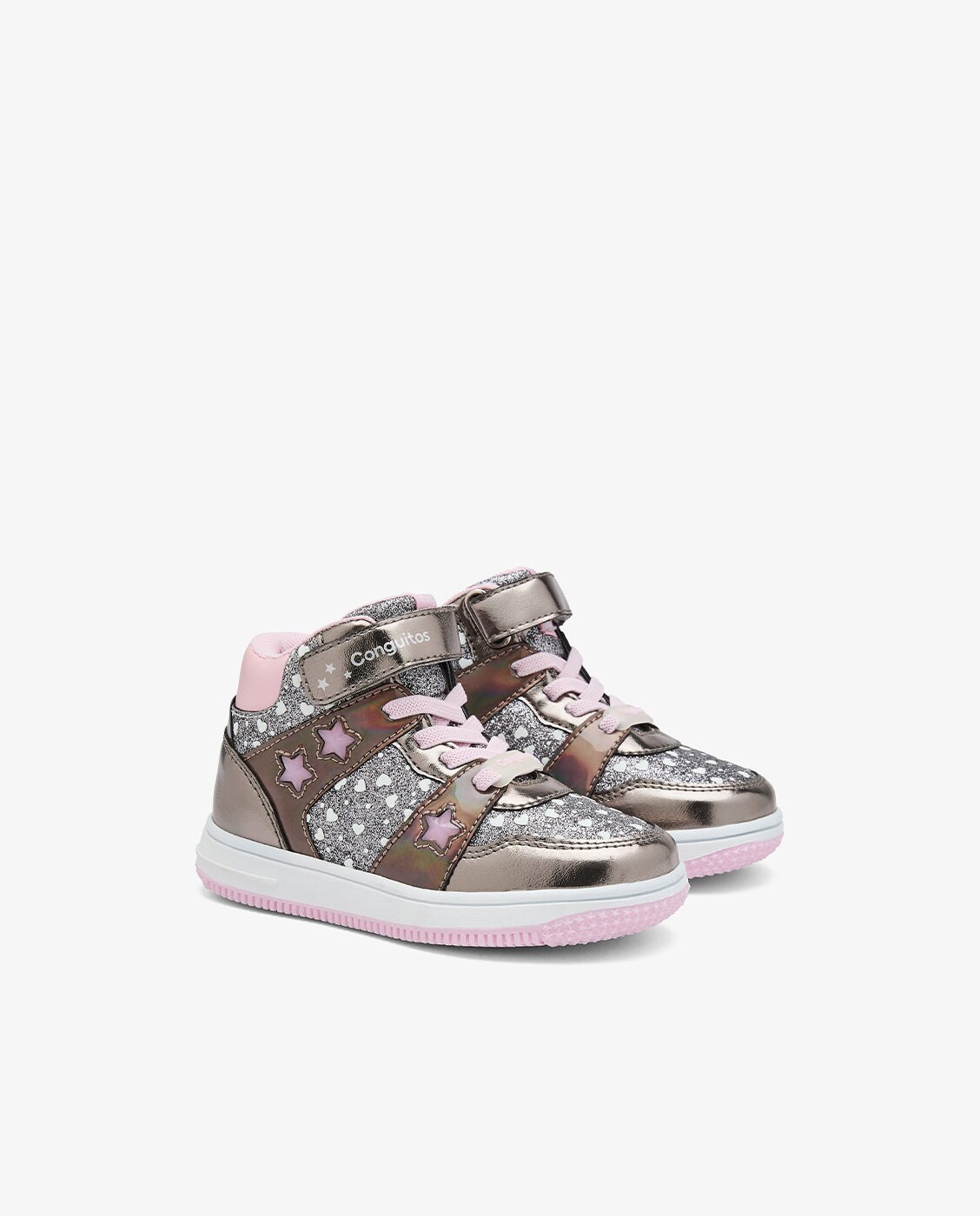Zapatillas altas de niña brilla en la oscuridad y luz metalizado plomo - Conguitos - Gris Gris-2