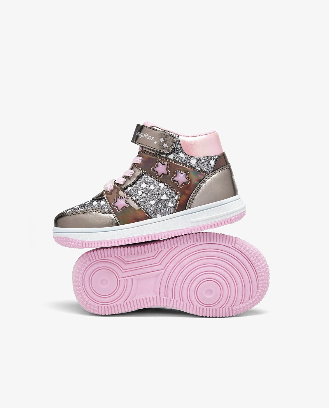 Zapatillas altas de niña brilla en la oscuridad y luz metalizado plomo - Conguitos - Gris Gris-3