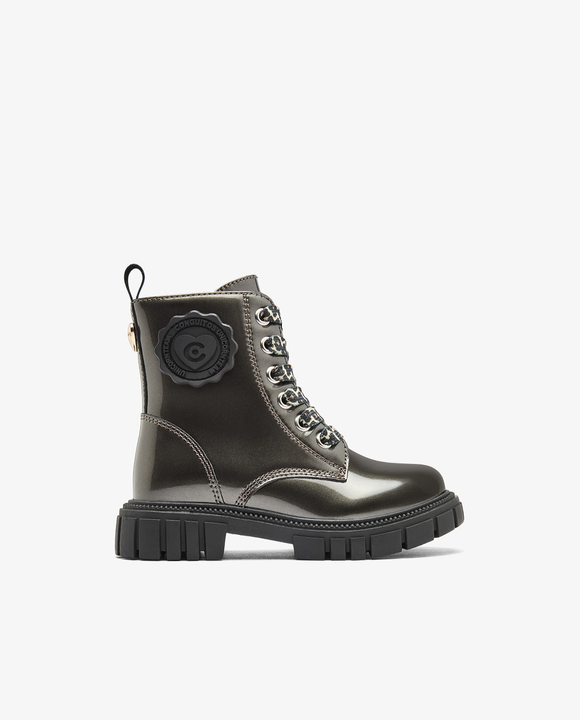Botas militares de niña con cremallera - Conguitos - Gris Gris-1