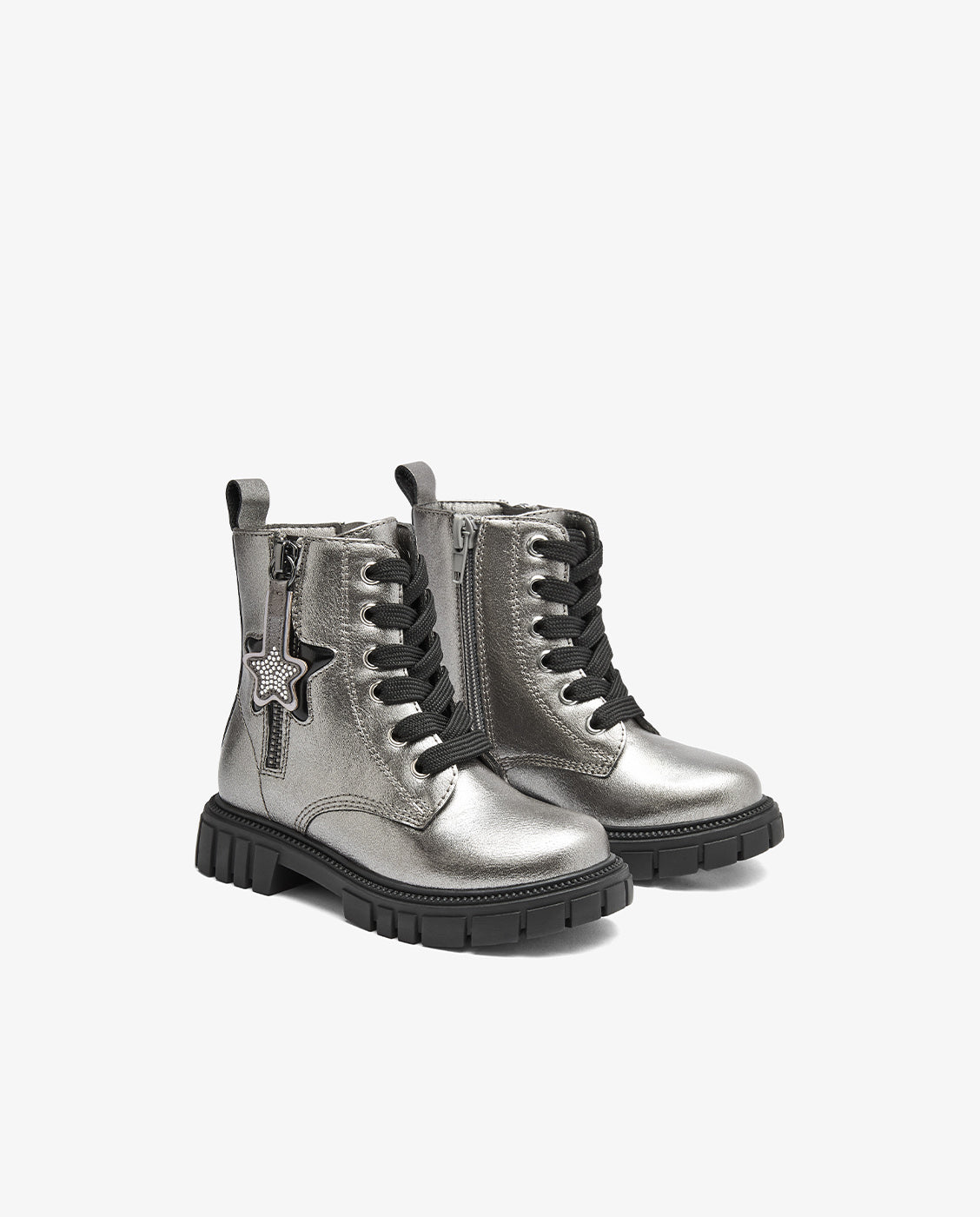 Botas militares de niña con estrella y cremallera - Conguitos - Gris Gris-2