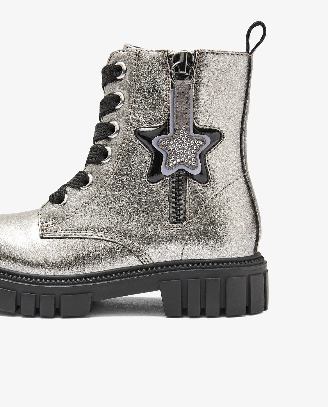 Botas militares de niña con estrella y cremallera - Conguitos - Gris Gris-4