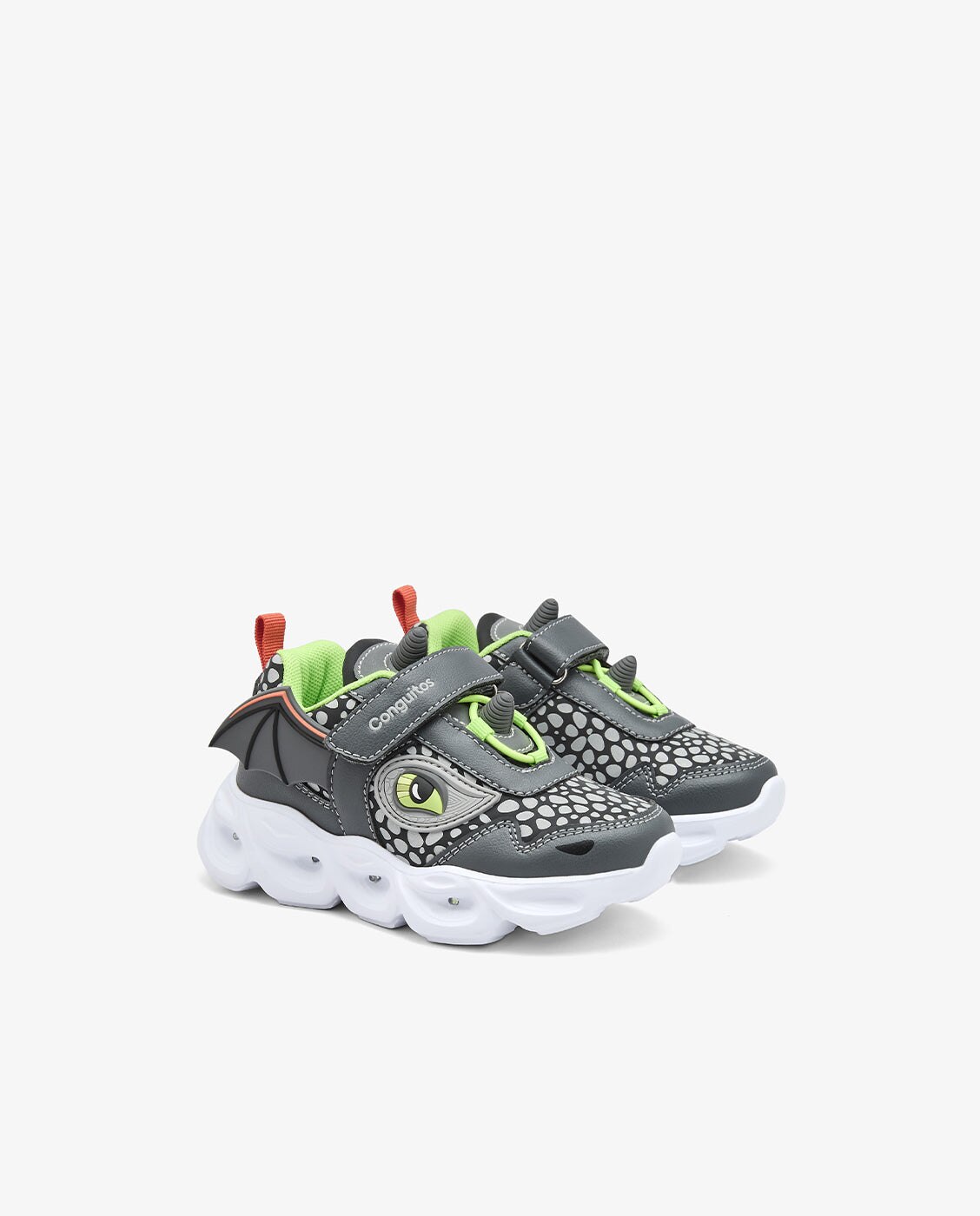 Zapatillas de luces de niños con forma de dragón y cierre adherente - Conguitos - Negro Negro-2