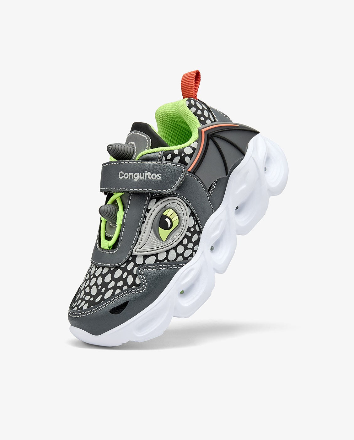 Zapatillas de luces de niños con forma de dragón y cierre adherente - Conguitos - Negro Negro-3