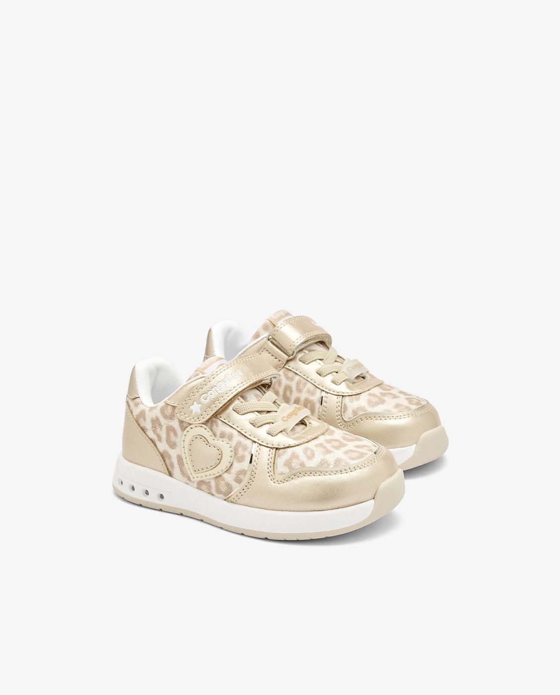 Imagen 2 de Zapatillas de luces de niña barefoot con cierre adherente y estampado animal - Conguitos - Oro Oro