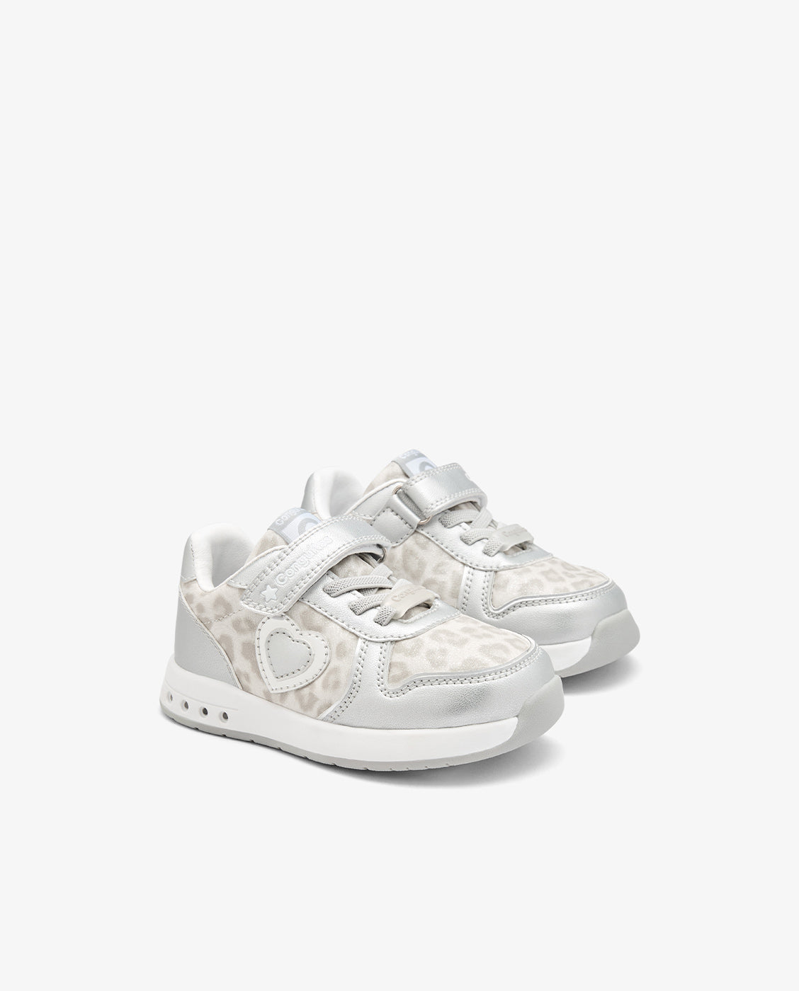 Imagen 2 de Zapatillas de luces de niña barefoot con cierre adherente y estampado animal - Conguitos - Plata Plata