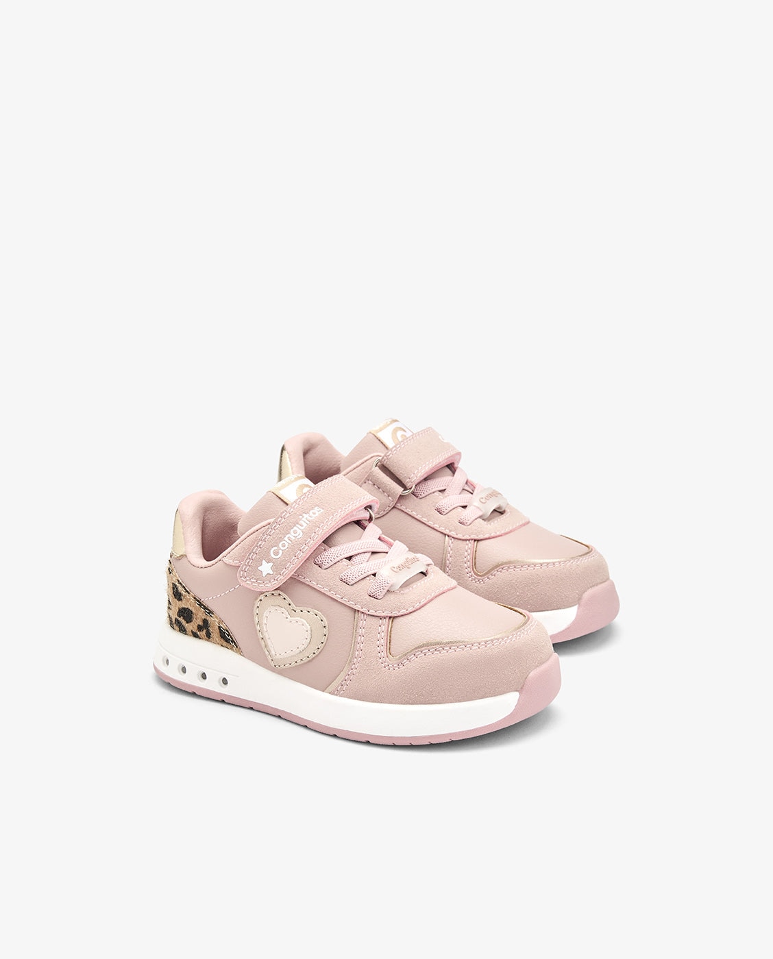 Imagen 2 de Zapatillas de luces de niña barefoot con detalle de corazón - Conguitos - Rosa Rosa