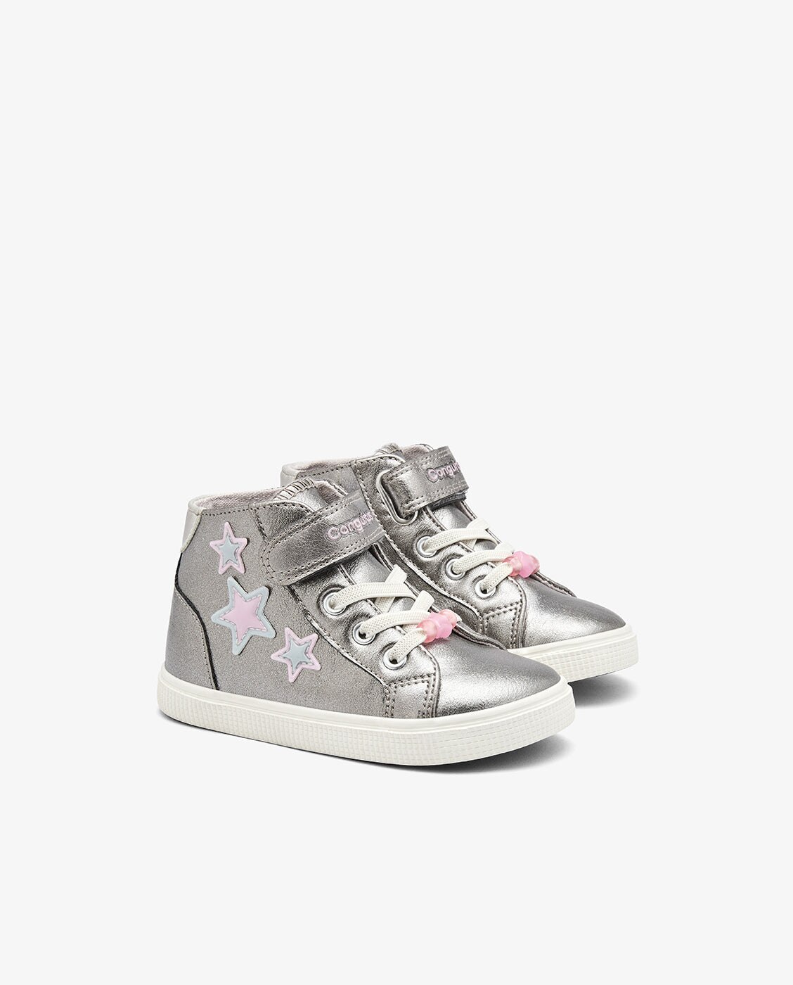 Zapatillas altas de niña barefoot con cierre adherente y detalles de estrella - Conguitos - Gris Gris-2