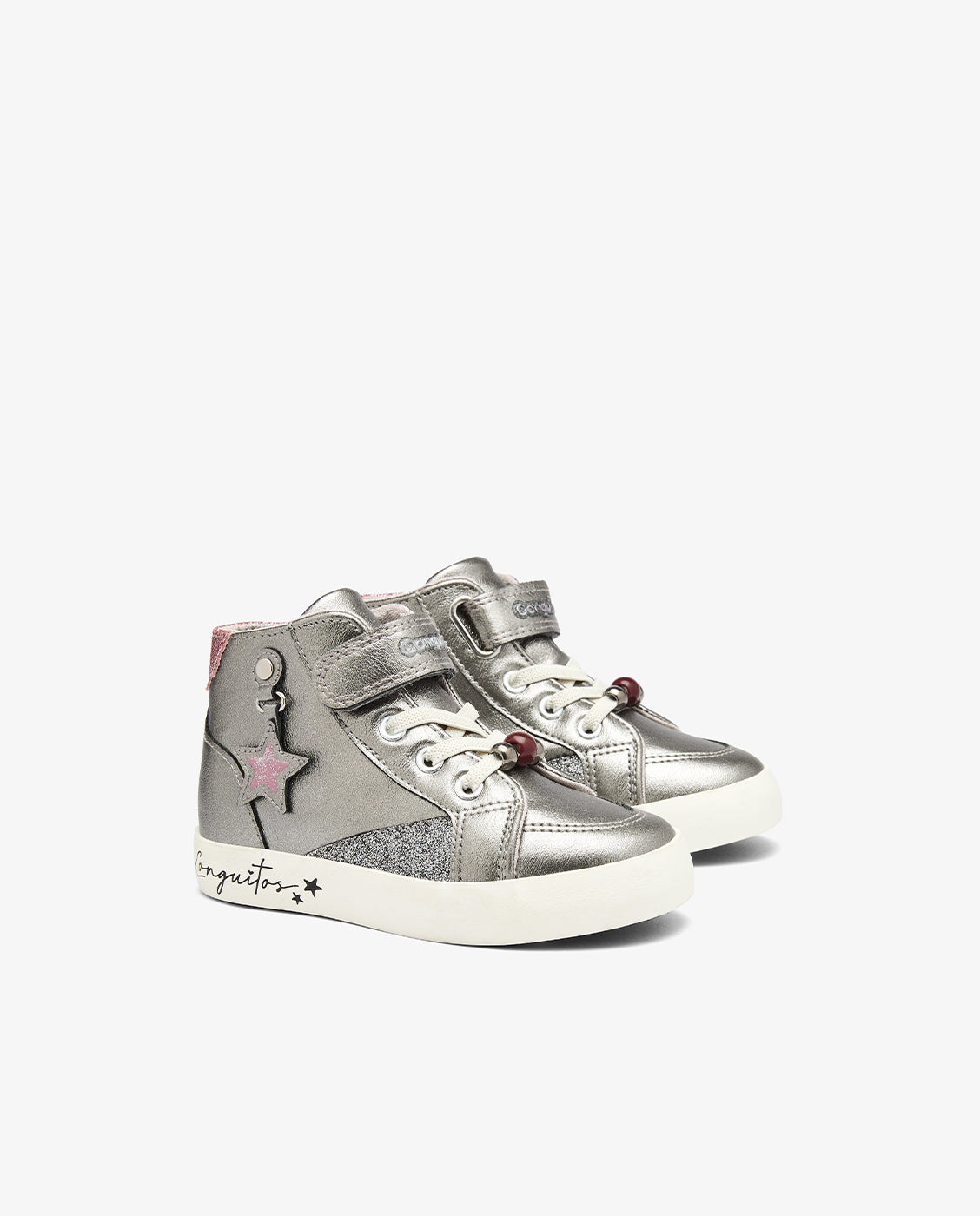 Zapatillas altas de niña metalizado plomo - Conguitos - Gris Gris-2