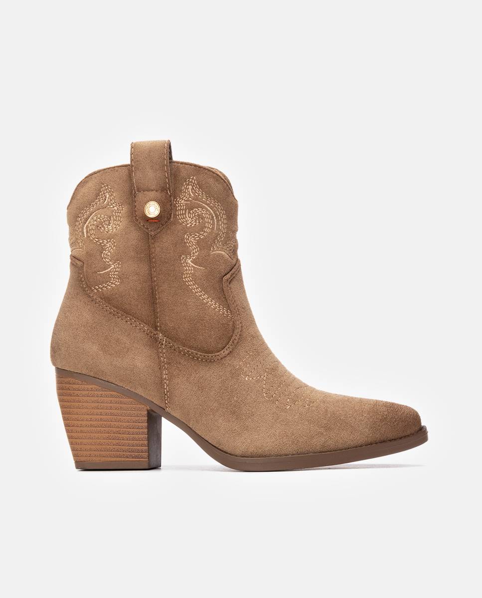 Botín de mujer cowboy de antelina - Refresh - Beige Beige-1