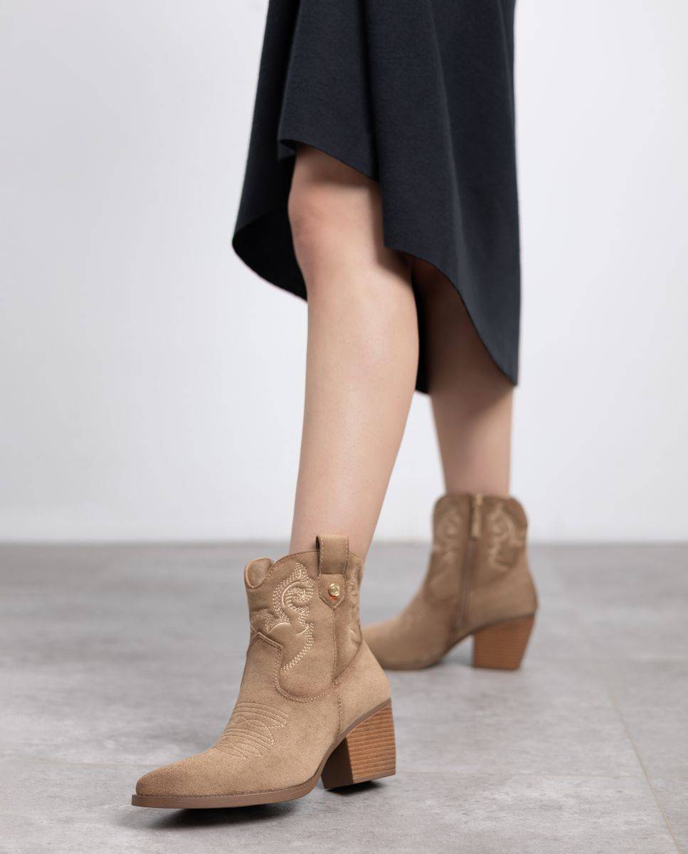 Botín de mujer cowboy de antelina - Refresh - Beige Beige-2