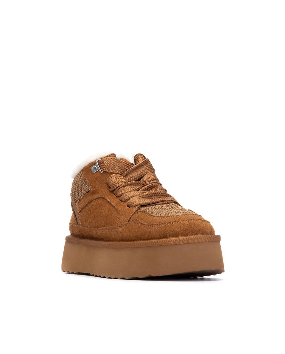 Zapatilla de mujer con cordones y pelo interior - Xti - Camel Camel-3