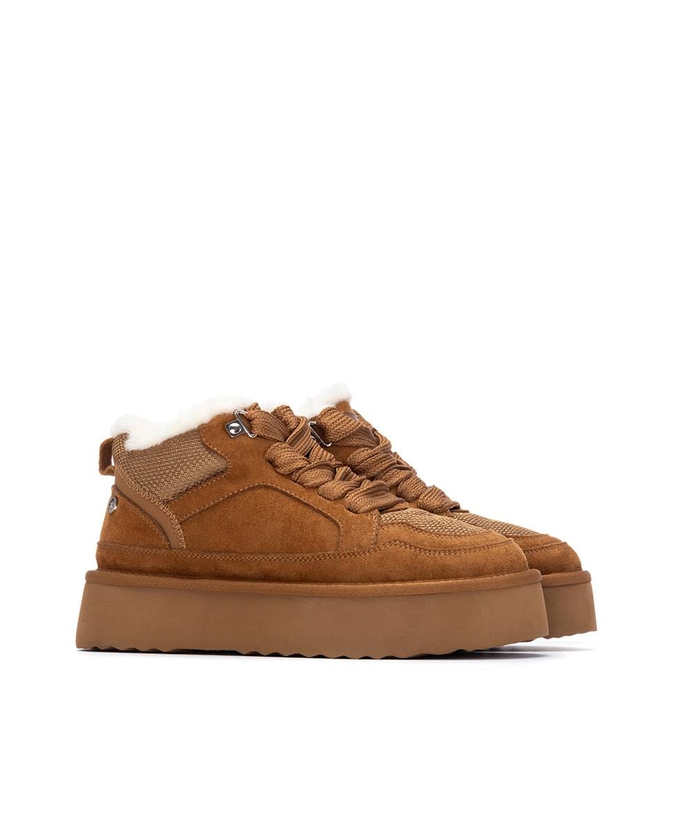 Zapatilla de mujer con cordones y pelo interior - Xti - Camel Camel-5