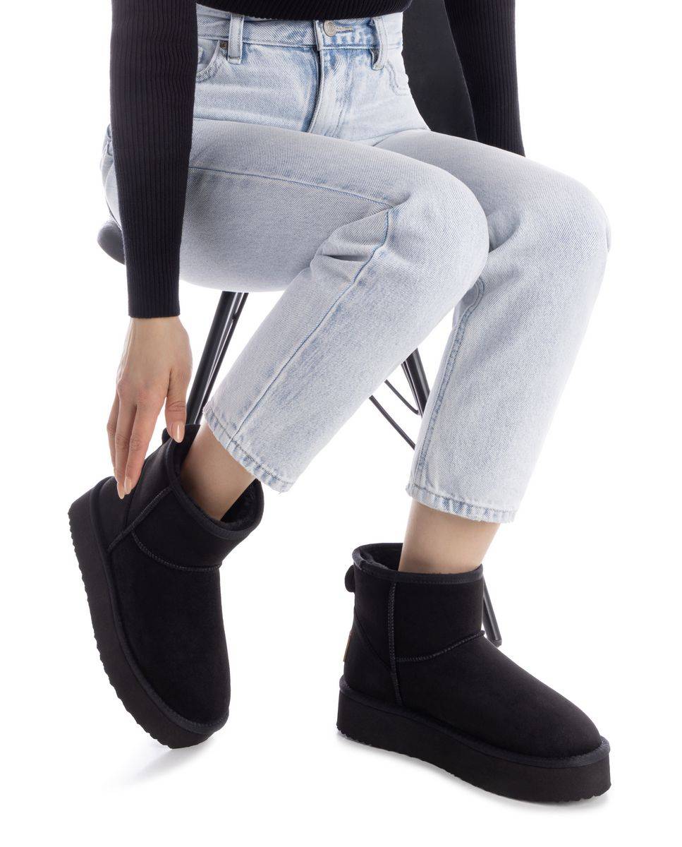 Botines con pelo de mujer australianos con plataforma - Xti - Negro Negro-2
