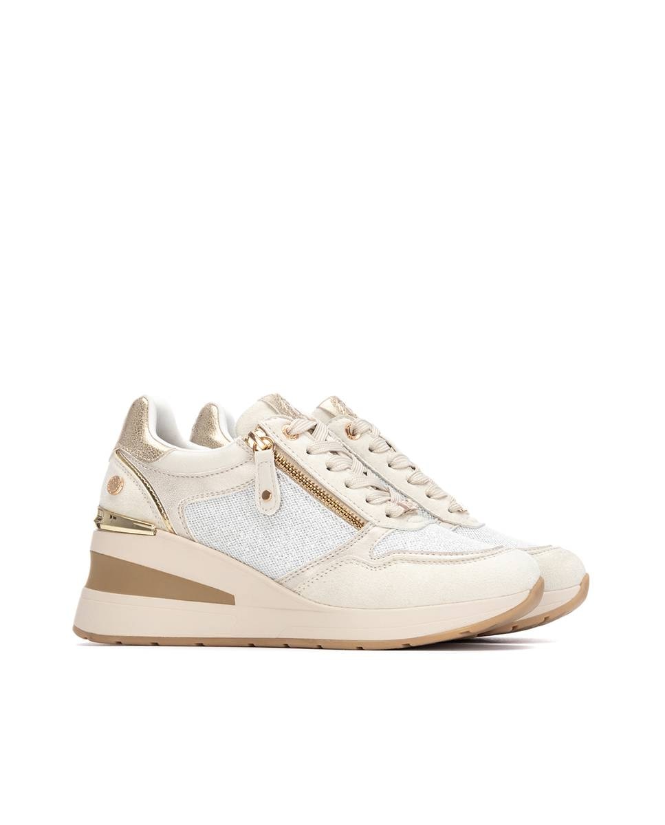 Zapatilla de mujer con cuña y cremallera - Xti - Beige Beige-5