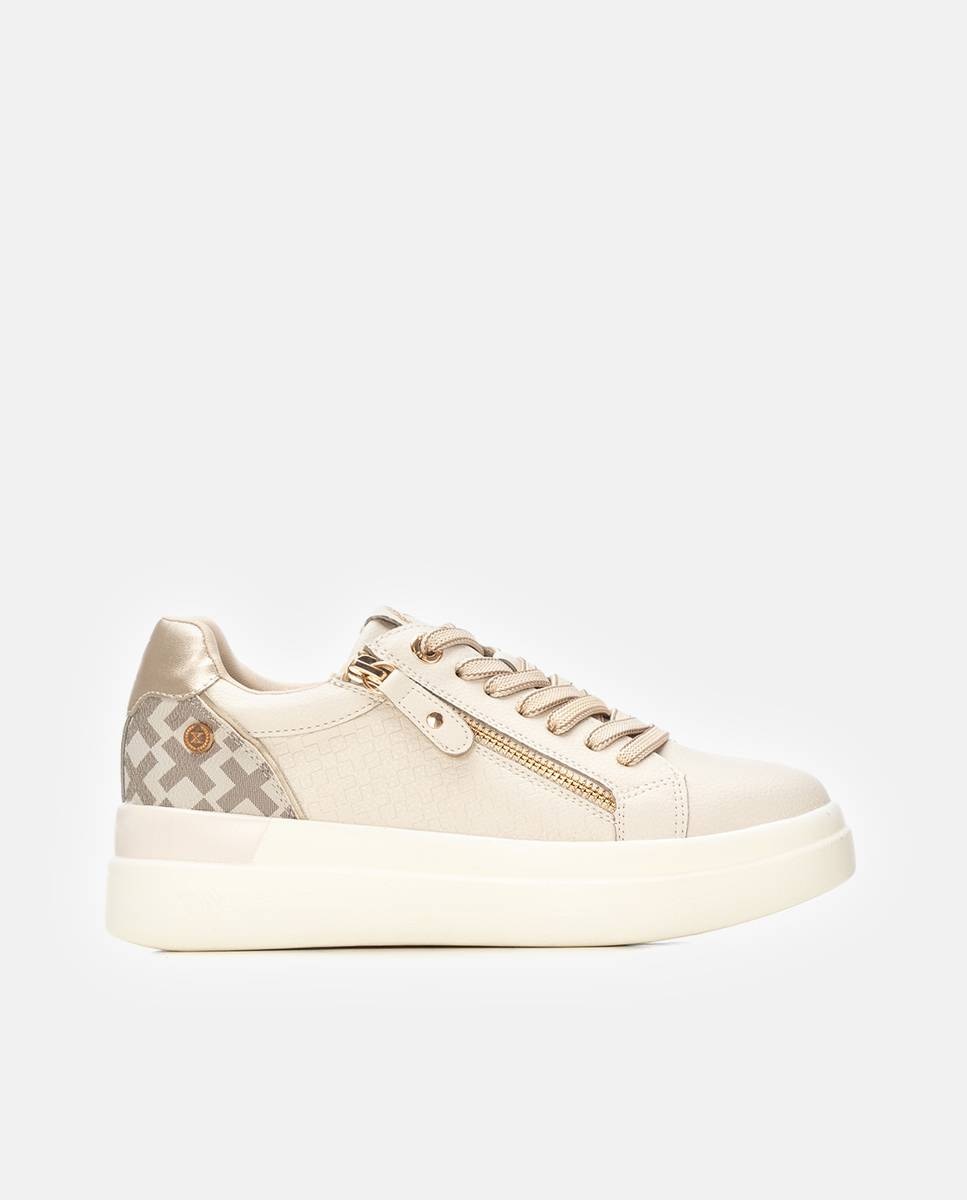 Zapatilla de mujer con cordones - Xti - Beige Beige-1