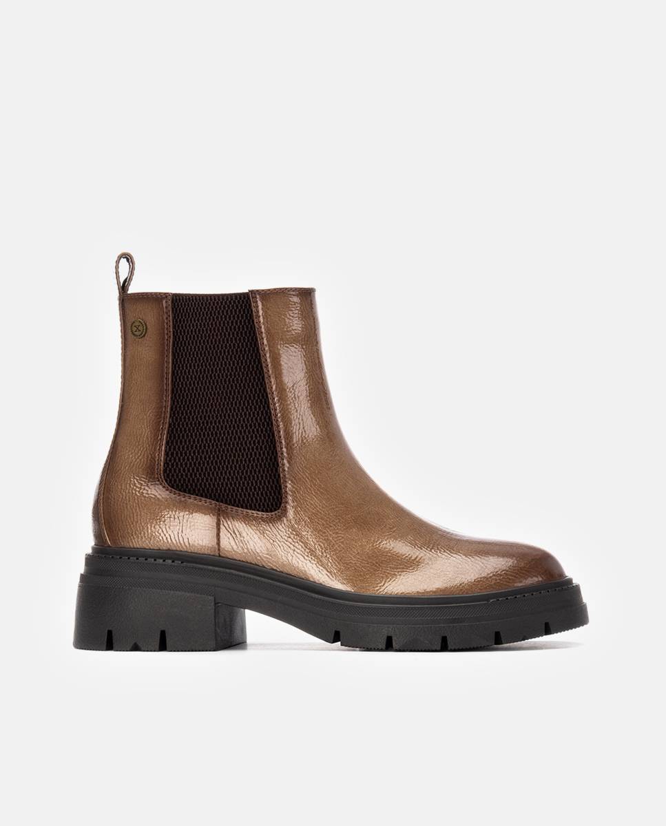 Botín de mujer de charol estilo chelsea - Xti - Beige Beige-1