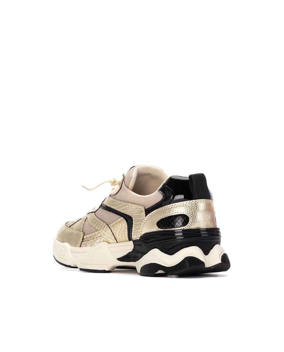 Zapatilla de mujer con cordones - Xti - Oro Oro-2