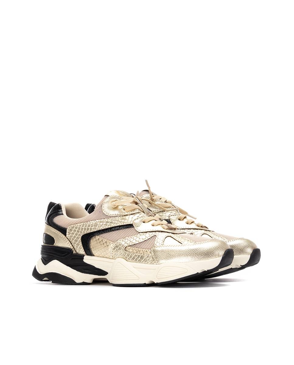 Zapatilla de mujer con cordones - Xti - Oro Oro-4