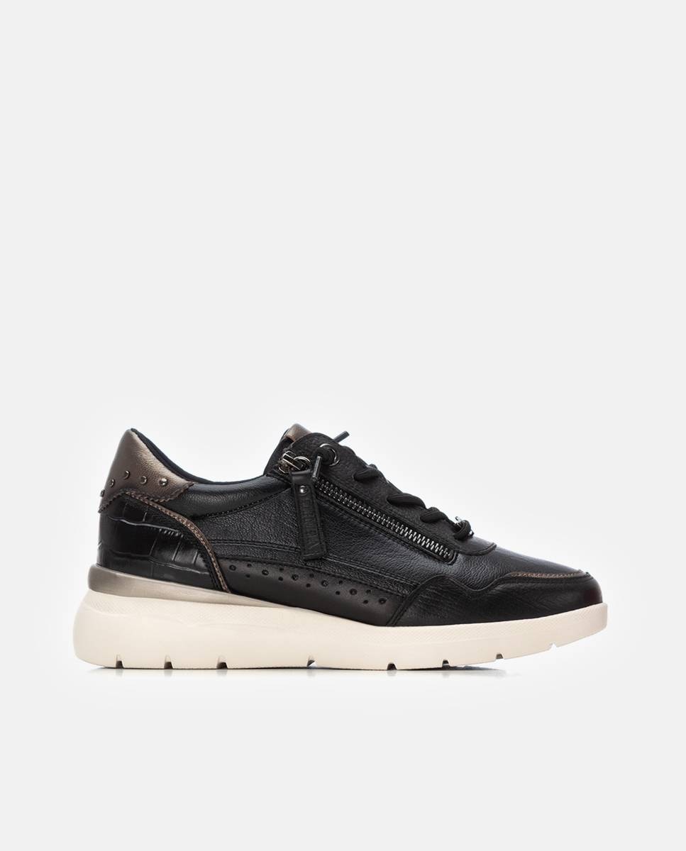Imagen 0 de Zapatilla de mujer de piel con cordones Negro