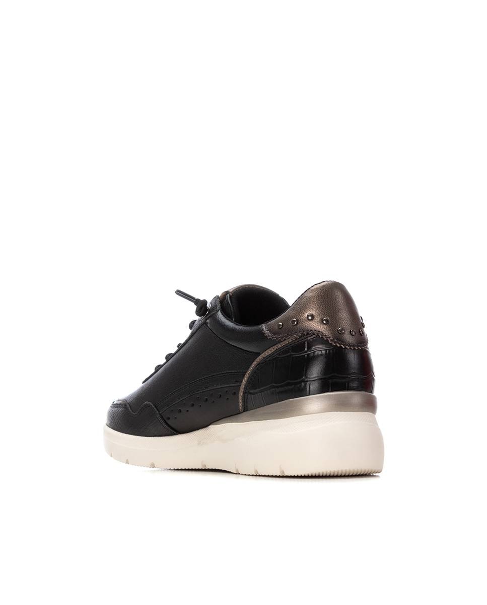 Zapatilla de mujer de piel con cordones - Carmela - Negro Negro-4